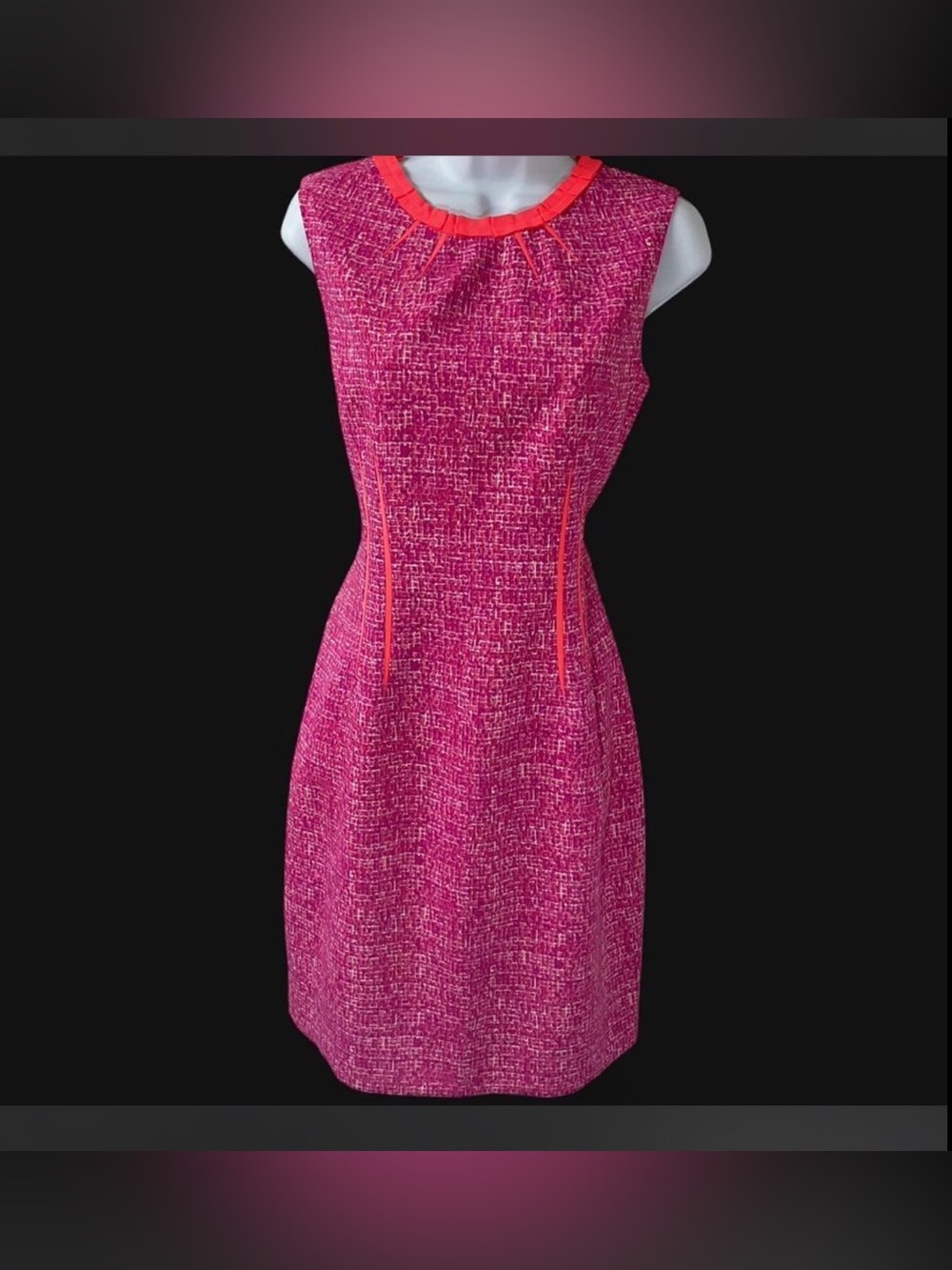 T Tahari Pink Sheath Dress with Coral Trim